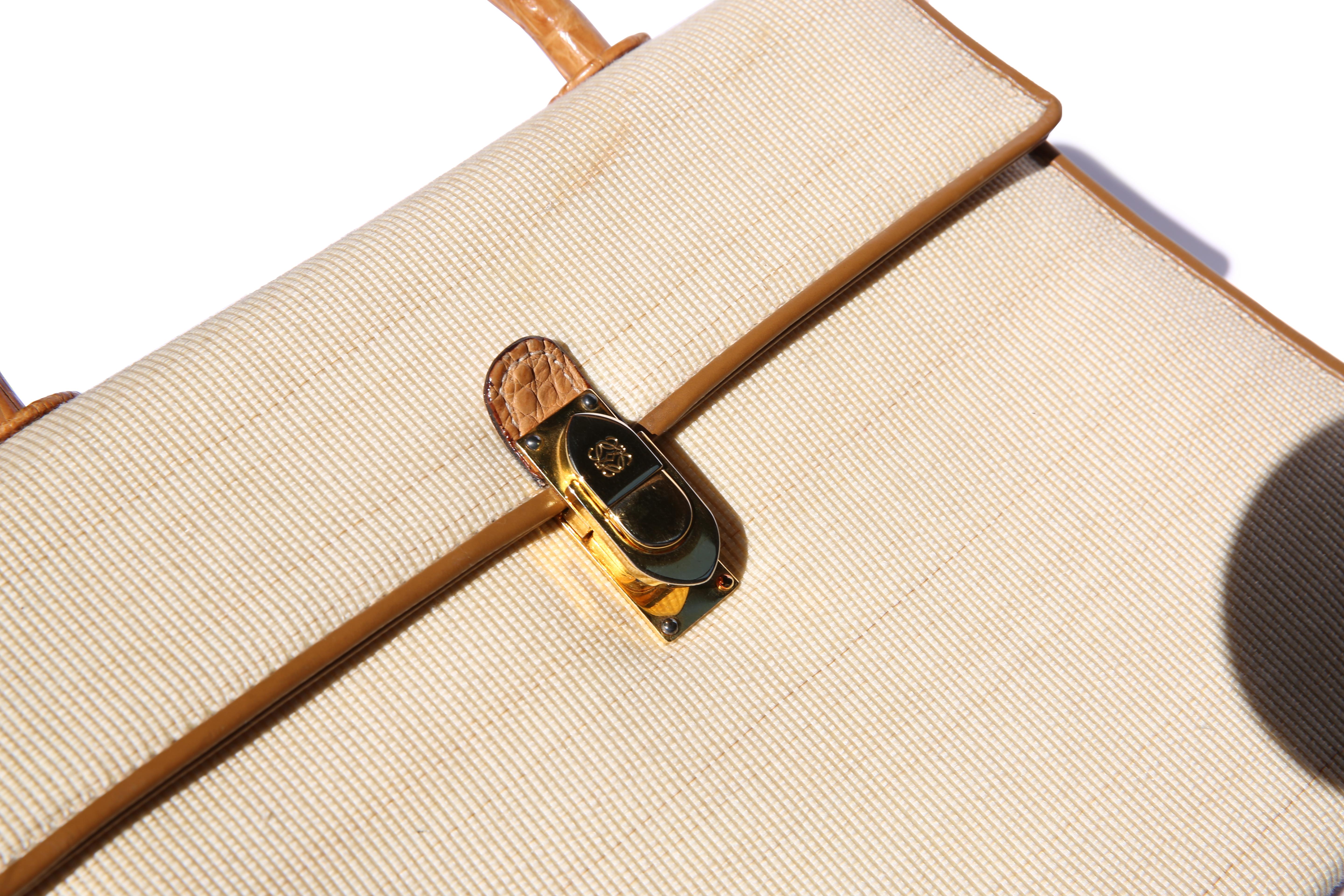 Loewe vintage trapezoidal ivory woven leather top handle satchel shoulder bag 5