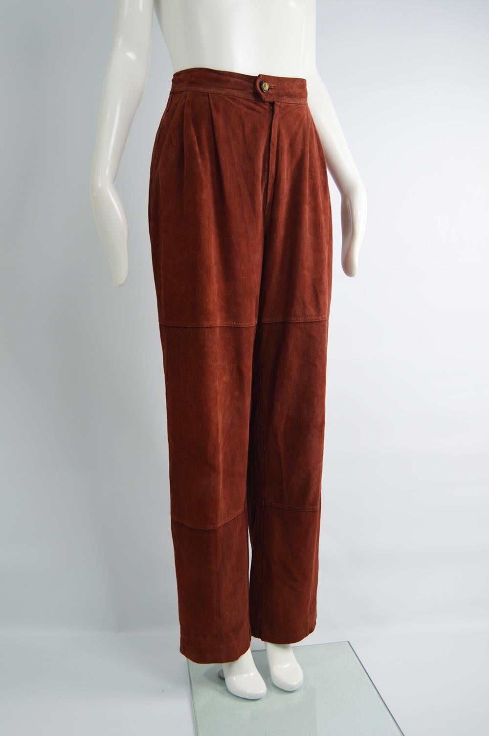 Brown Loewe Vintage Wide Leg Chamois Leather High Waisted Suede Pants, 1970s