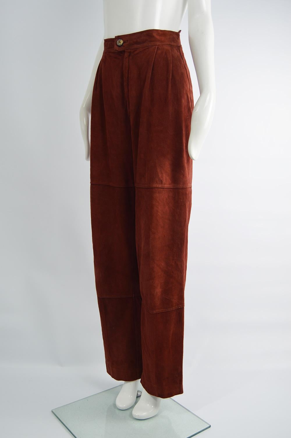 Loewe Vintage Wide Leg Chamois Leather High Waisted Suede Pants, 1970s In Good Condition In Doncaster, South Yorkshire