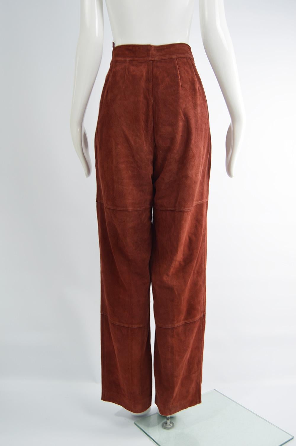 Women's Loewe Vintage Wide Leg Chamois Leather High Waisted Suede Pants, 1970s