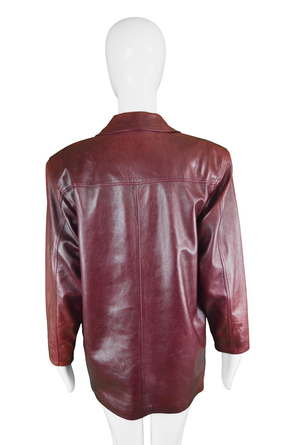 Loewe Vintage Womens 'Bordeaux Wine' Shoulder Padded Leather Jacket, 1980s In Good Condition In Doncaster, South Yorkshire