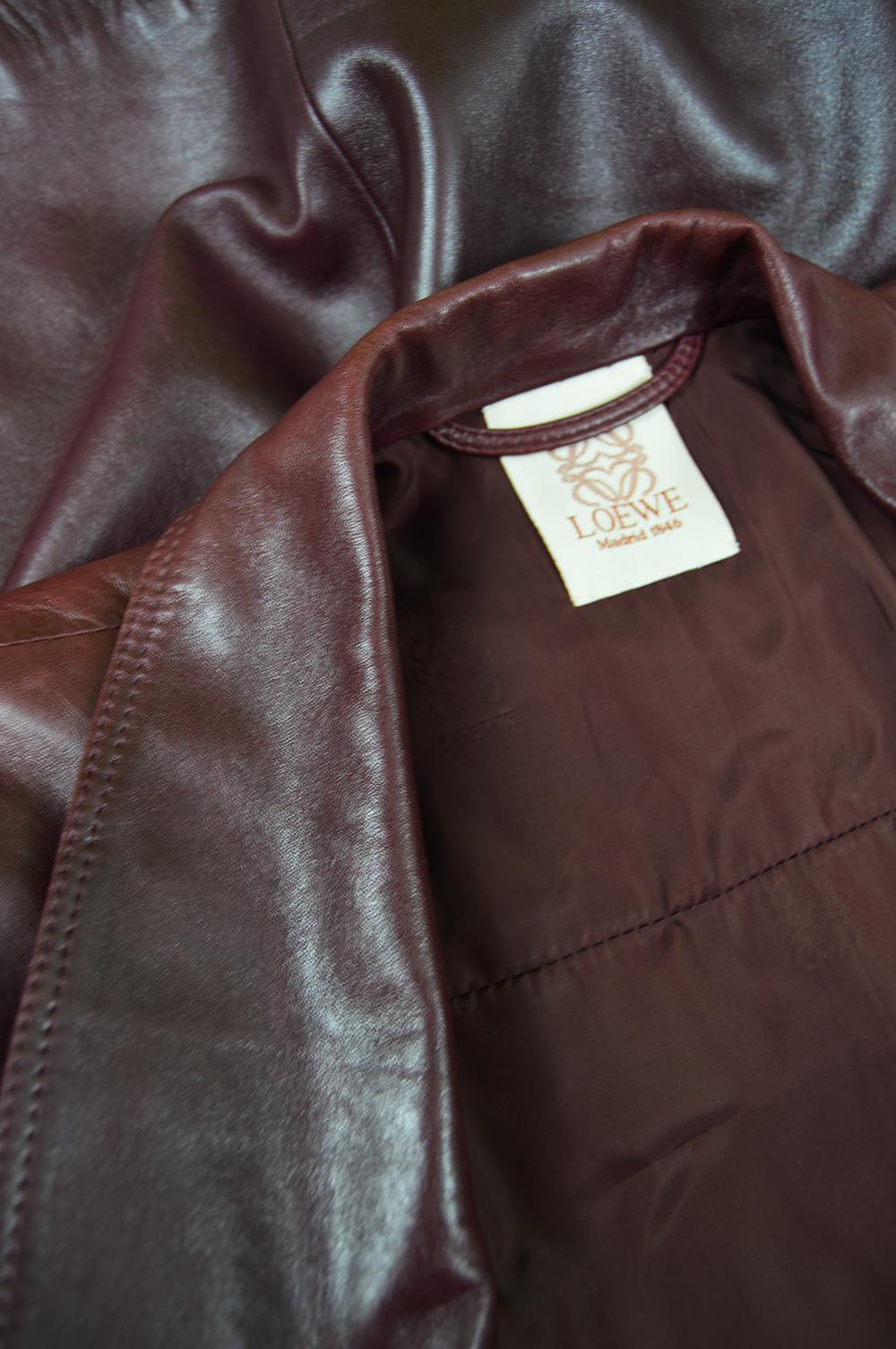 Women's Loewe Vintage Womens 'Bordeaux Wine' Shoulder Padded Leather Jacket, 1980s