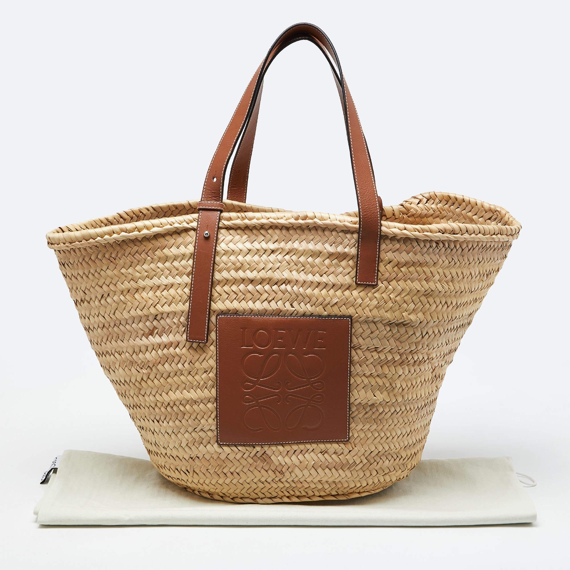 Loewe Vream/Brown Woven Raffia and Leather Large Basket Bag 7
