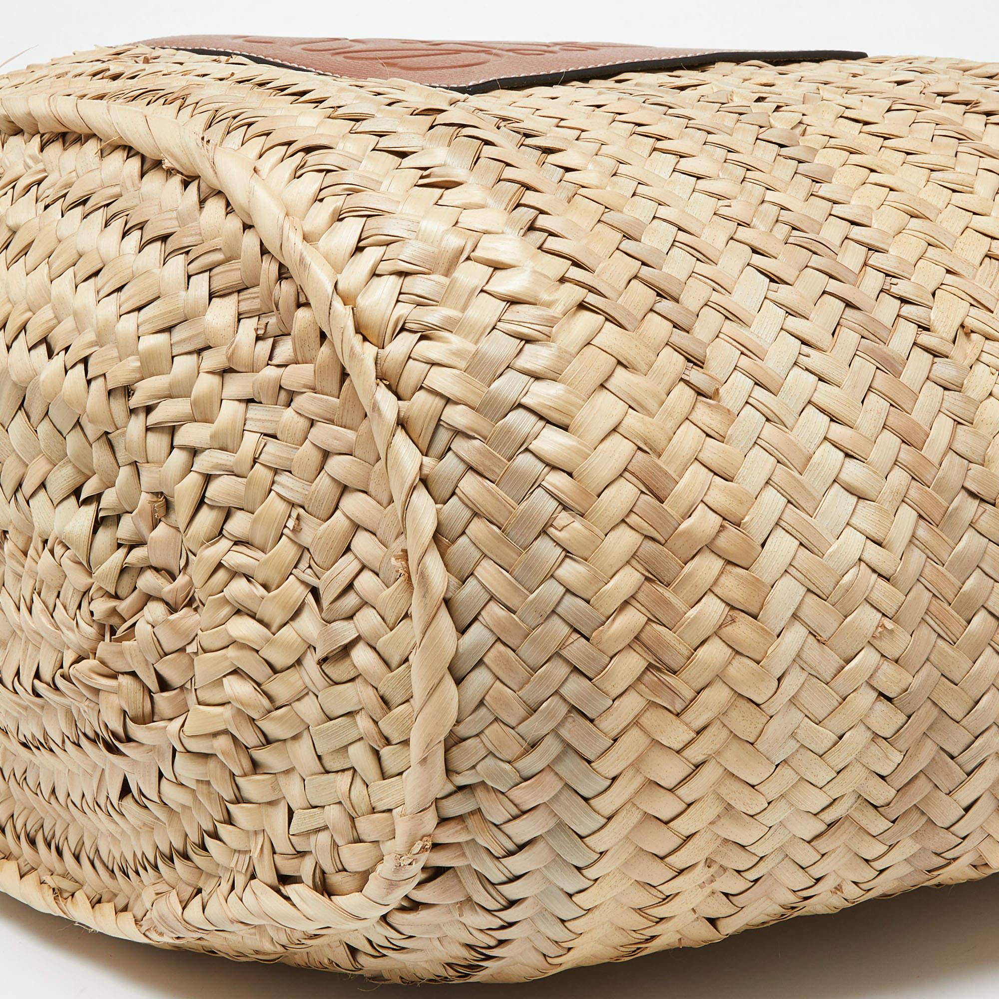 Loewe Vream/Brown Woven Raffia and Leather Large Basket Bag 2