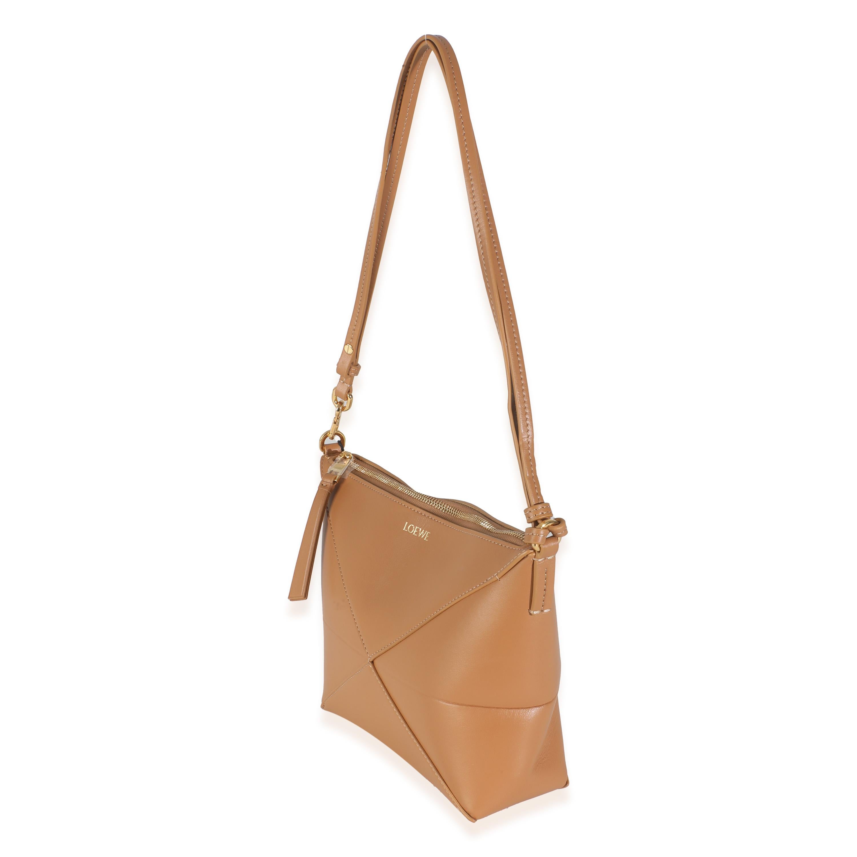 Brown Loewe Warm Desert Calfskin Puzzle Fold Pouch For Sale