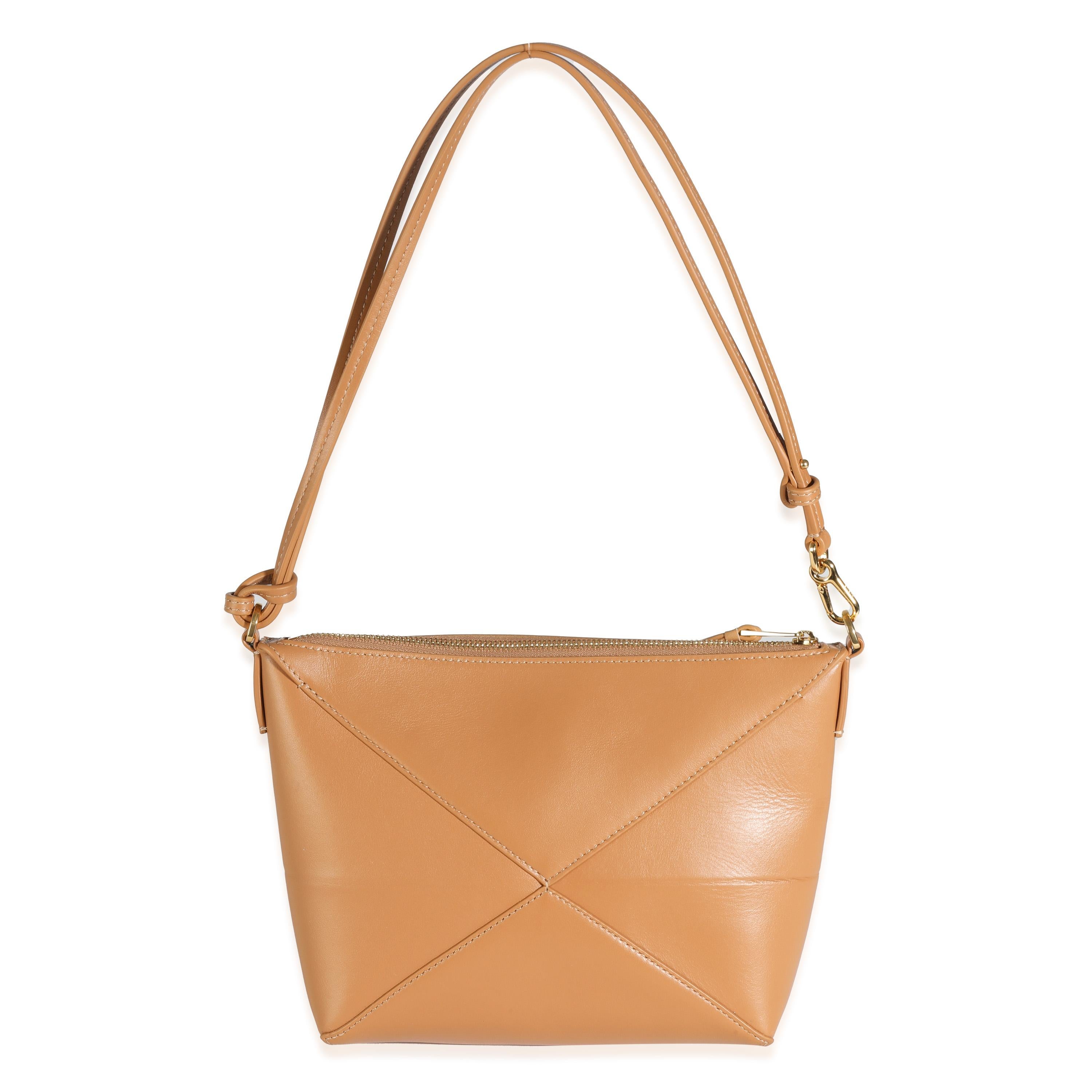 Brown Loewe Warm Dessert Calfskin Puzzle Fold Pouch