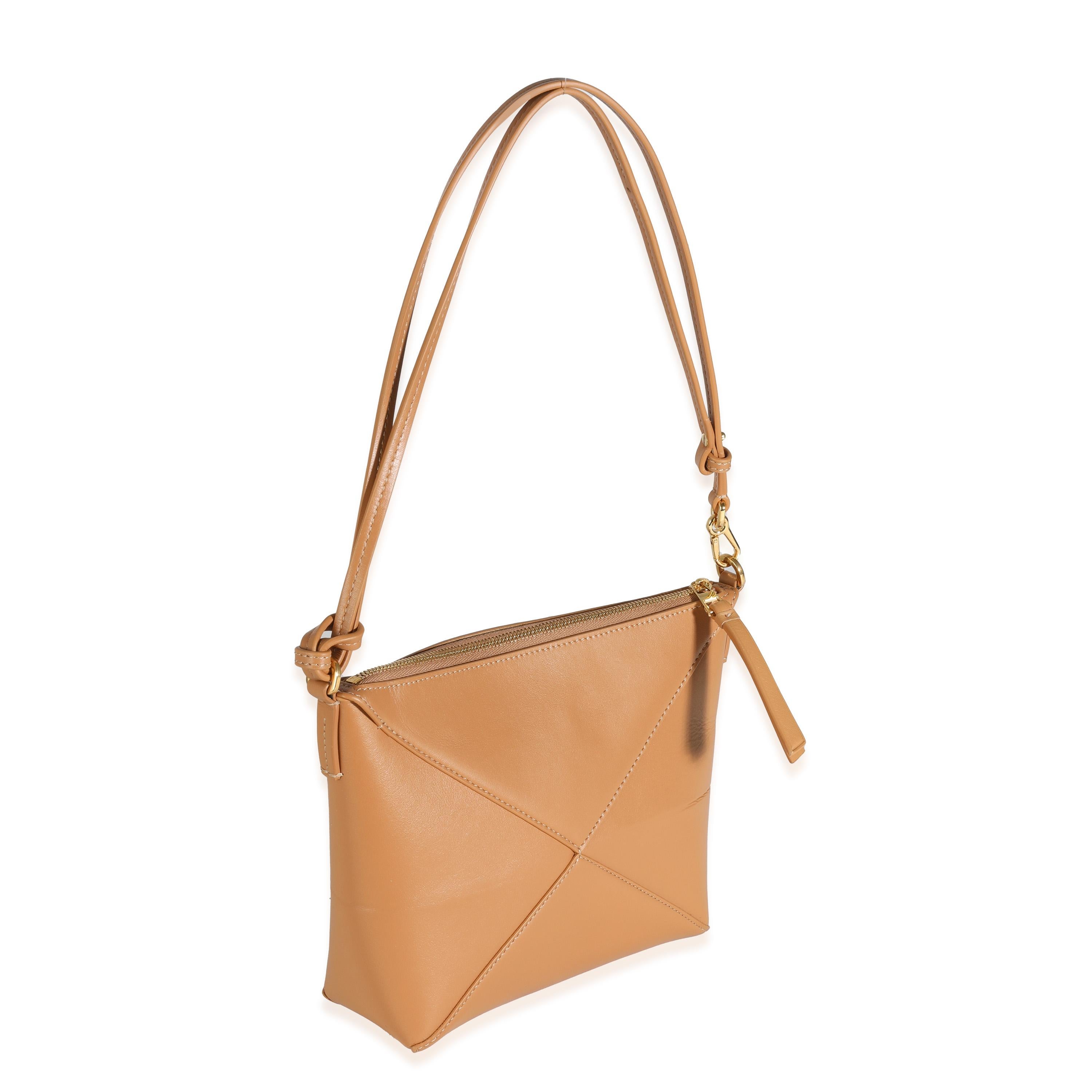 Loewe Warm Dessert Calfskin Puzzle Fold Pouch In Excellent Condition In New York, NY