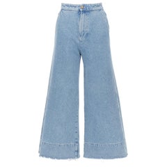 LOEWE washed blue vintage denim frayed raw cut hem wide leg jeans FR34 25"