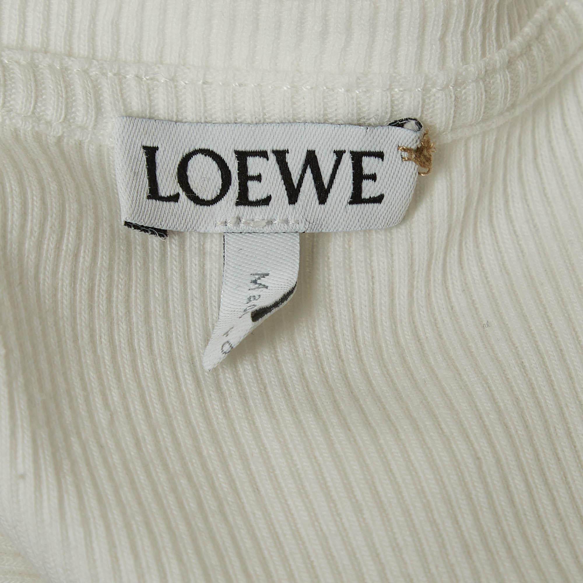 Women's Loewe White Anagram Embroidered Rib Knit Tank Top XS