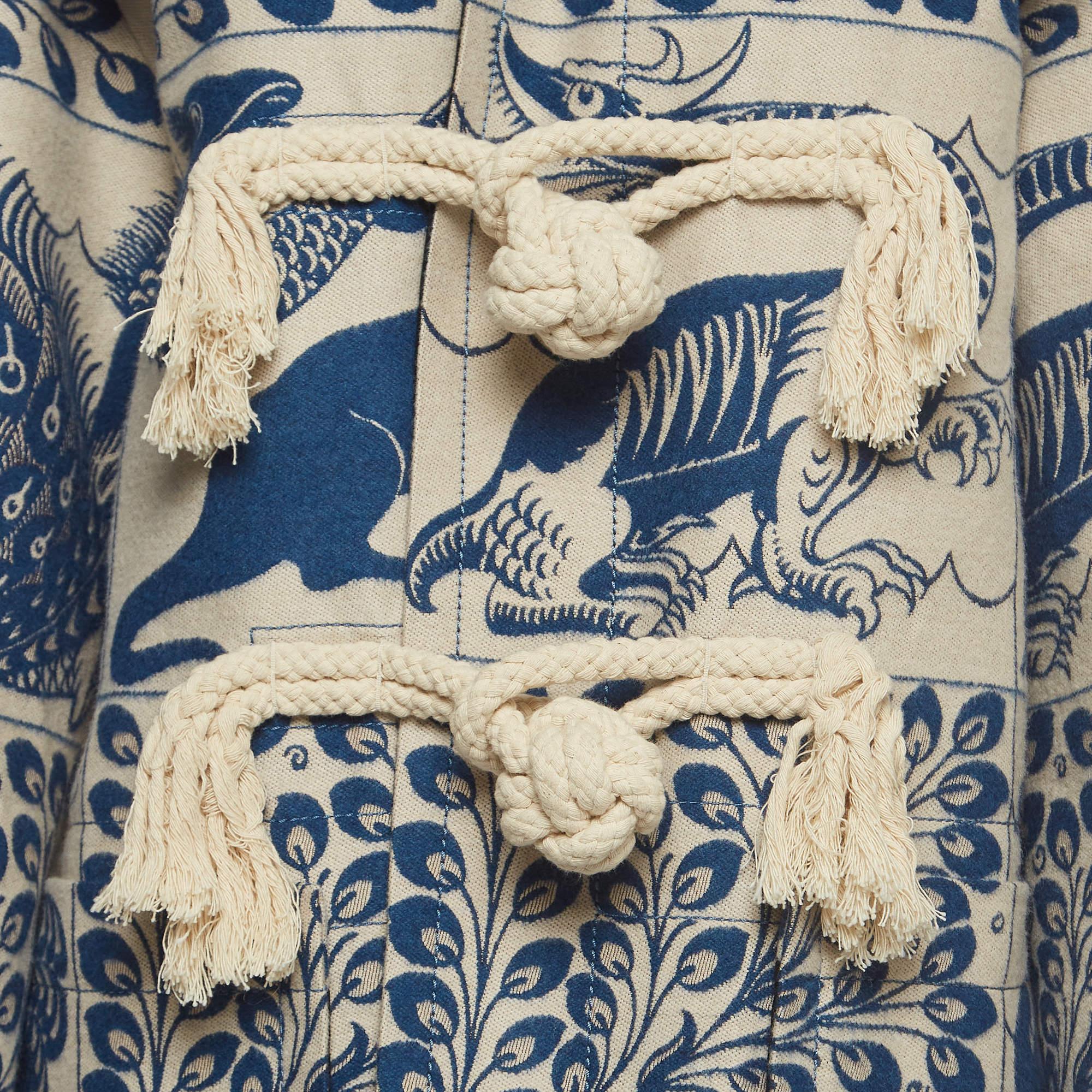 Women's Loewe White/Blue Floral Motif Jacquard Duffel Coat M