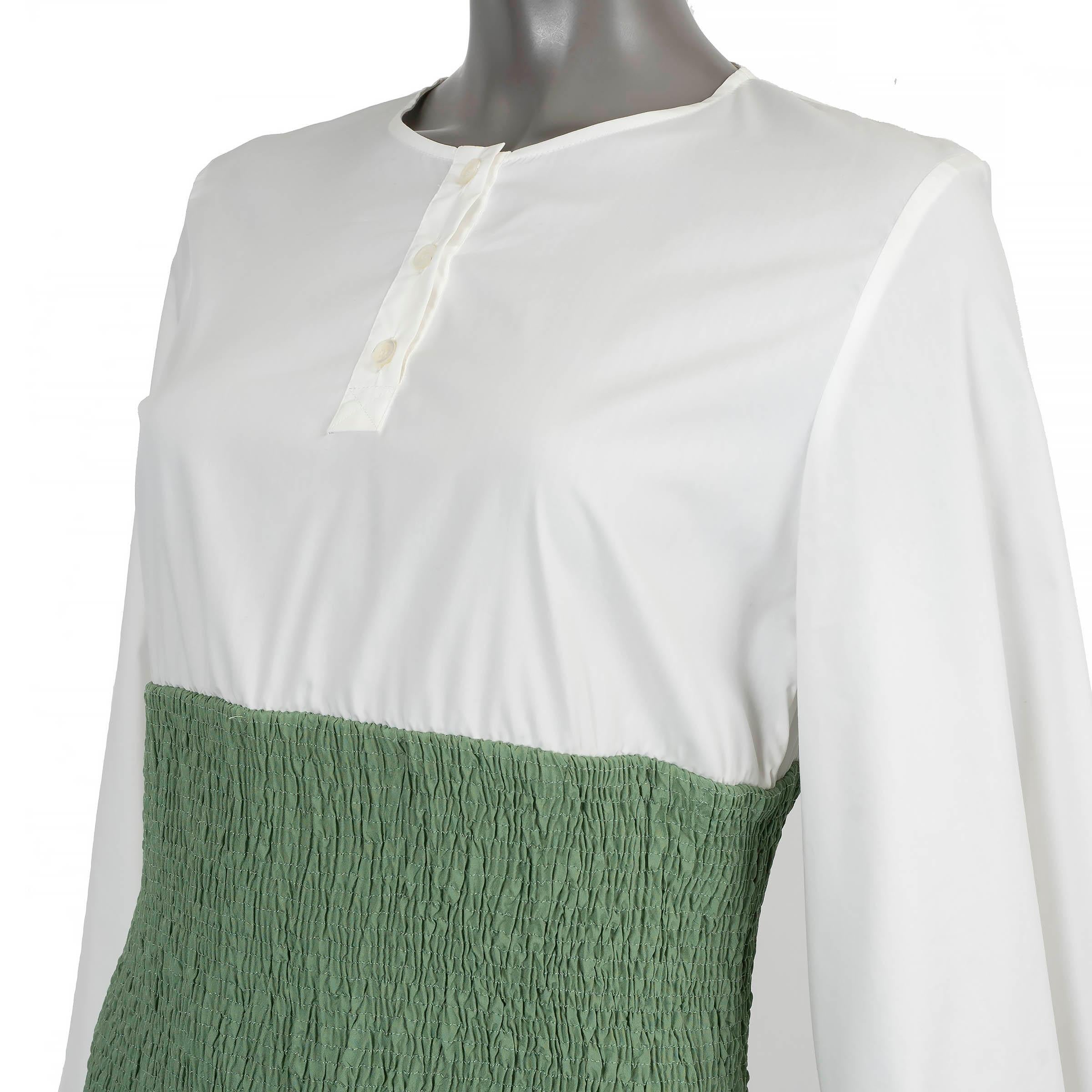 LOEWE white cotton 2020 SMOCKED POPLIN MIDI Dress 38 XS In Excellent Condition For Sale In Zürich, CH