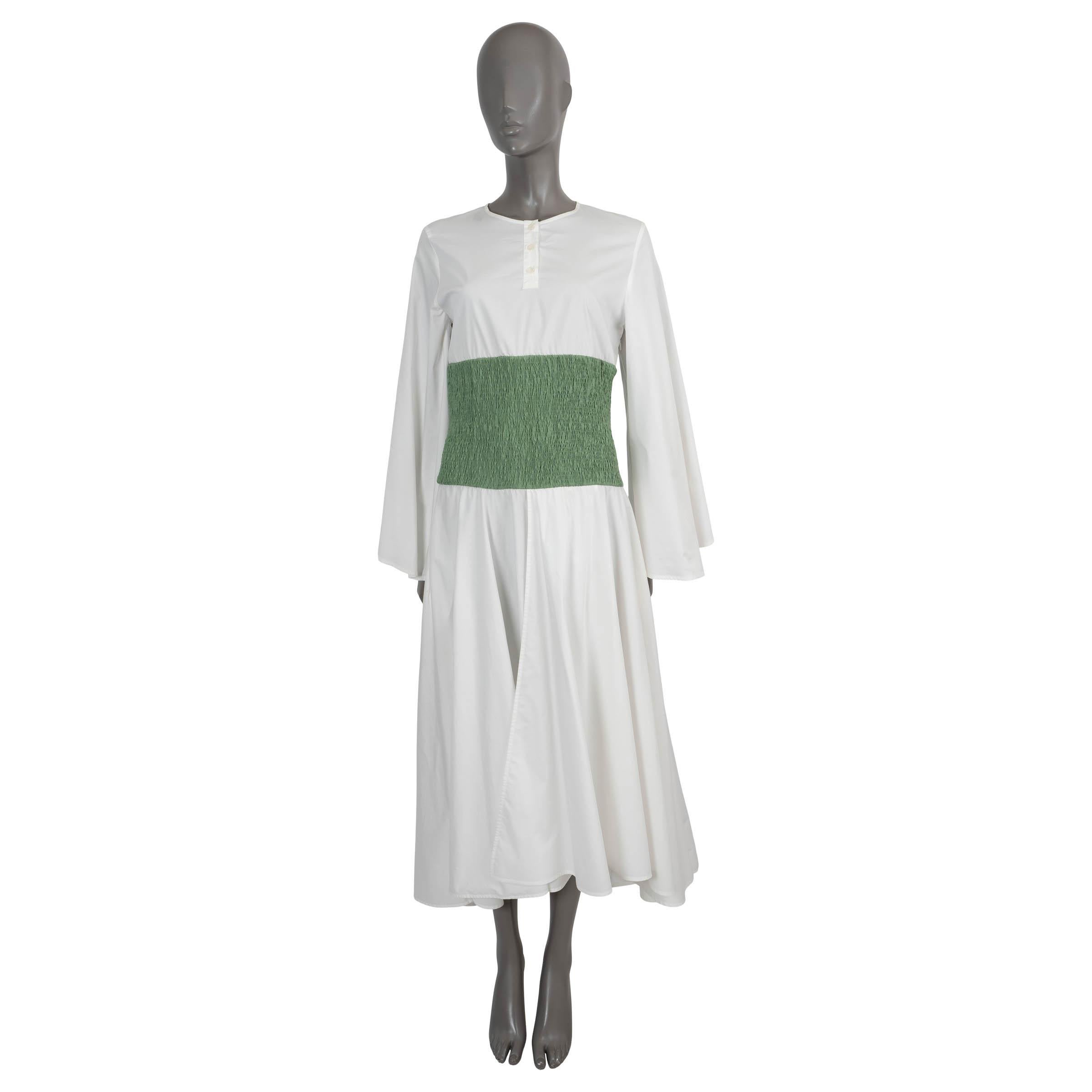 LOEWE white cotton 2020 SMOCKED POPLIN MIDI Dress 38 XS For Sale