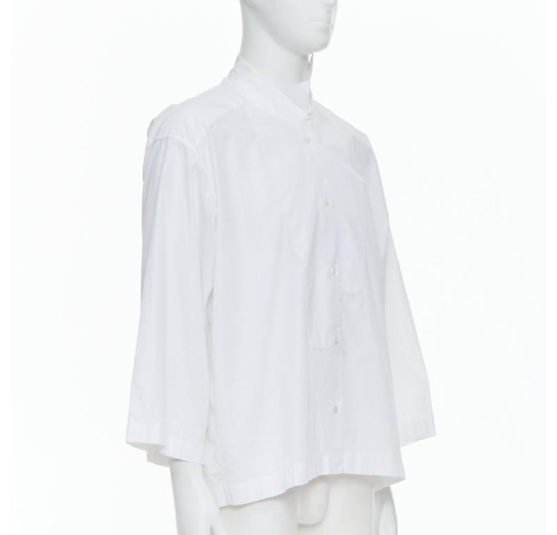 Gray LOEWE white cotton asymmetric collar cropped sleeve boxy shirt S For Sale