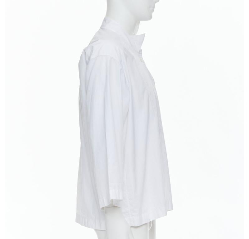LOEWE white cotton asymmetric collar cropped sleeve boxy shirt S In Good Condition For Sale In Hong Kong, NT
