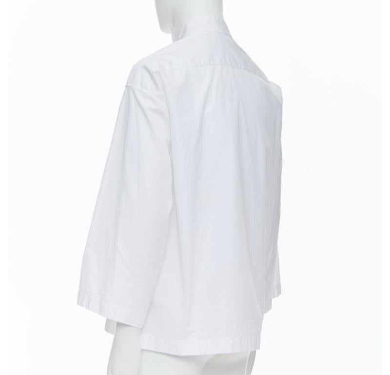 LOEWE white cotton asymmetric collar cropped sleeve boxy shirt S For Sale 1
