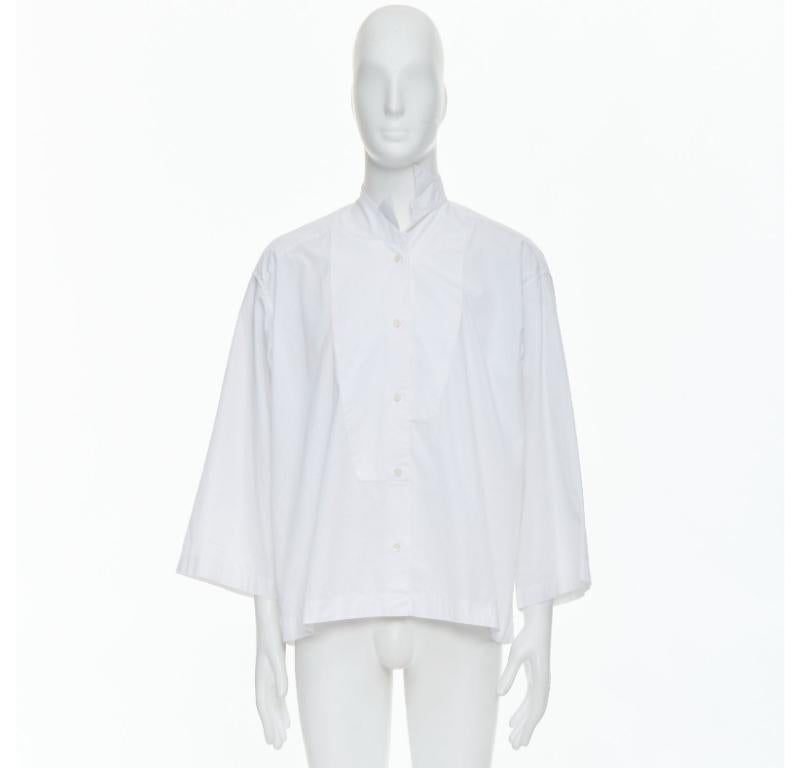 LOEWE white cotton asymmetric collar cropped sleeve boxy shirt S For Sale 4