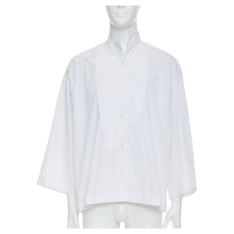 LOEWE white cotton asymmetric collar cropped sleeve boxy shirt S For Sale