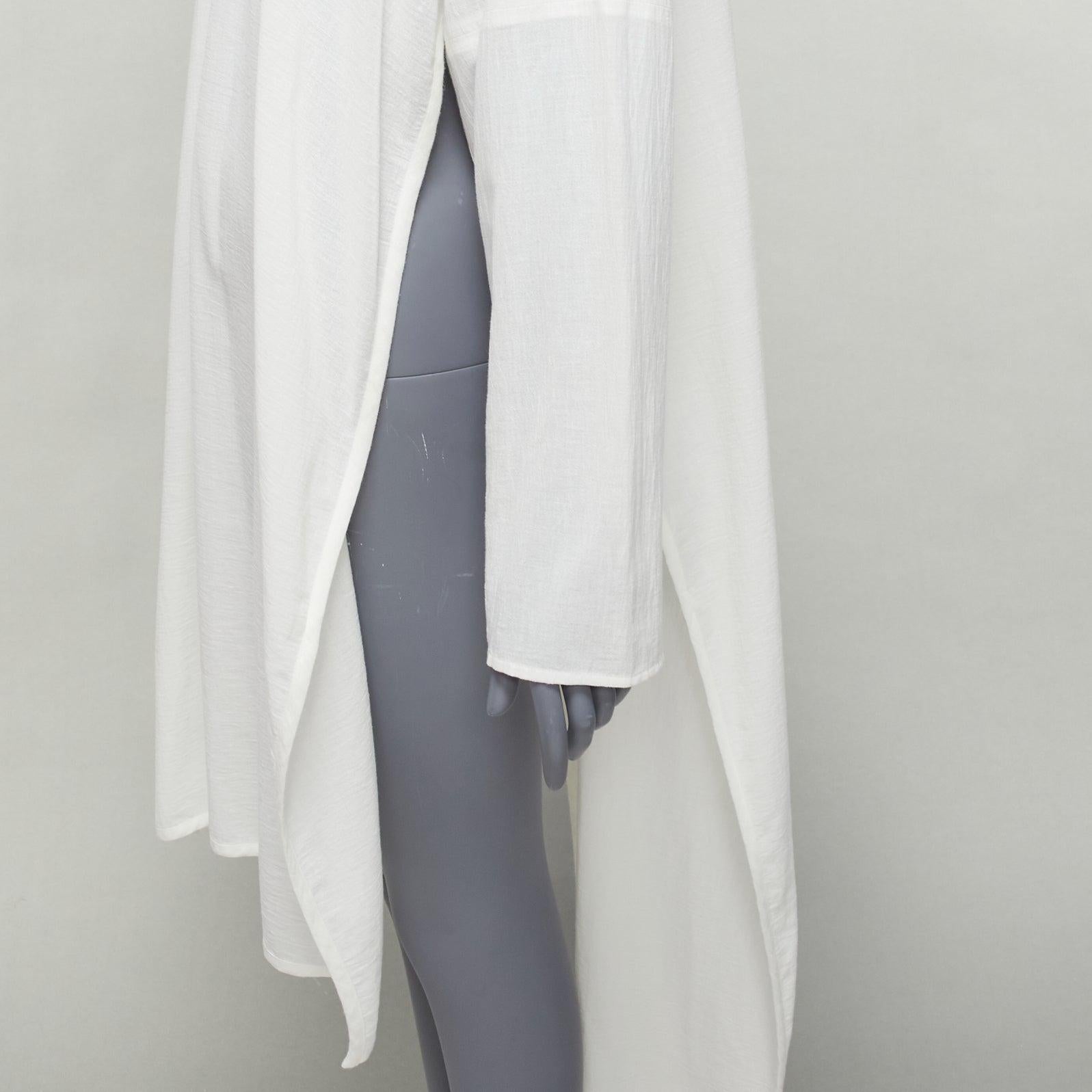 LOEWE white cotton brown suede logo anagram lambskin collar tunic shirt S 2