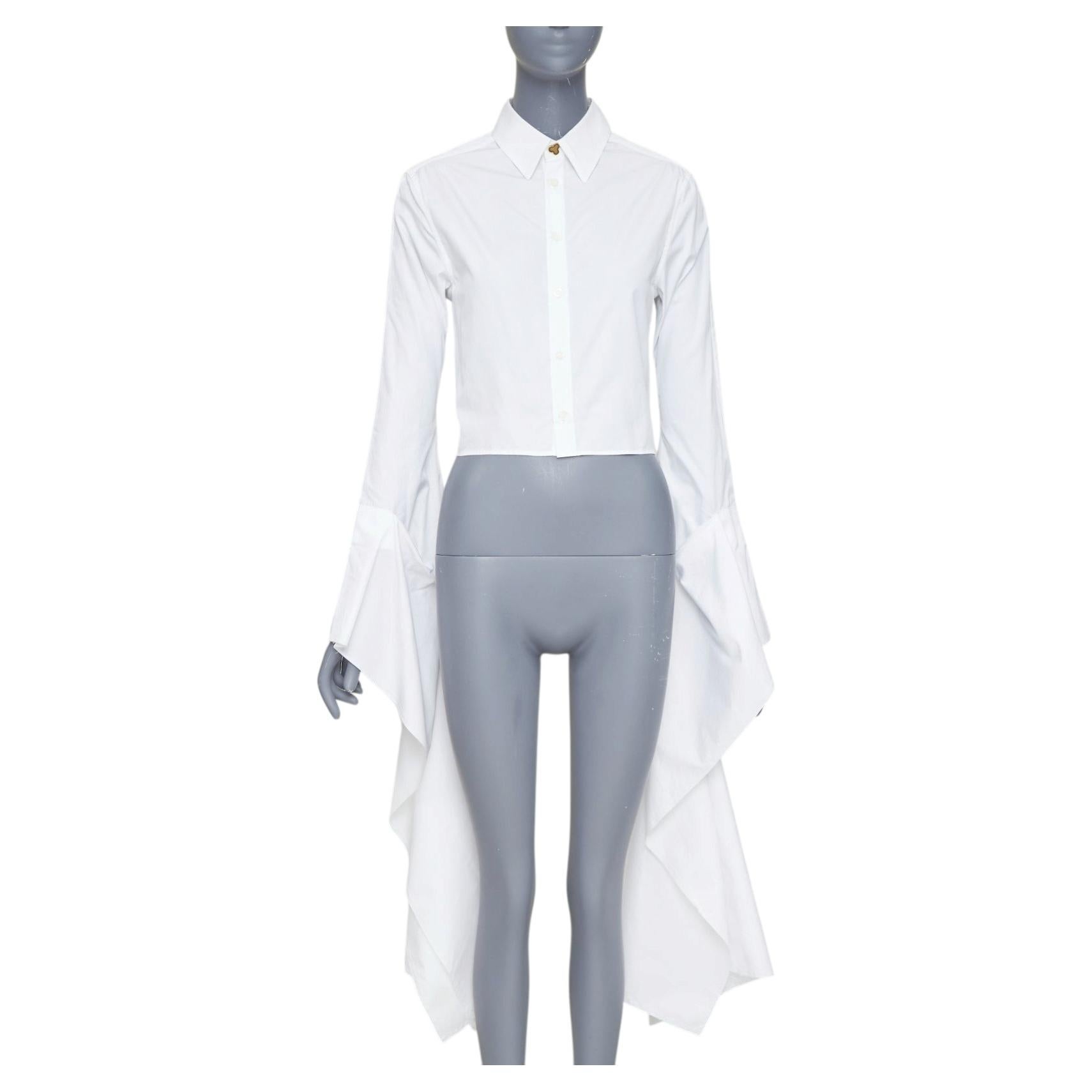 LOEWE blanco algodón logo botón cascada mangas drapeadas camisa cropped FR36 S en venta