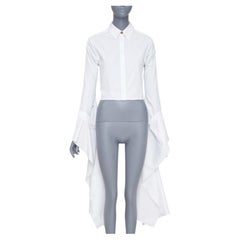 LOEWE camicia cropped in cotone bianco con bottone a cascata e maniche a drappo FR36 S