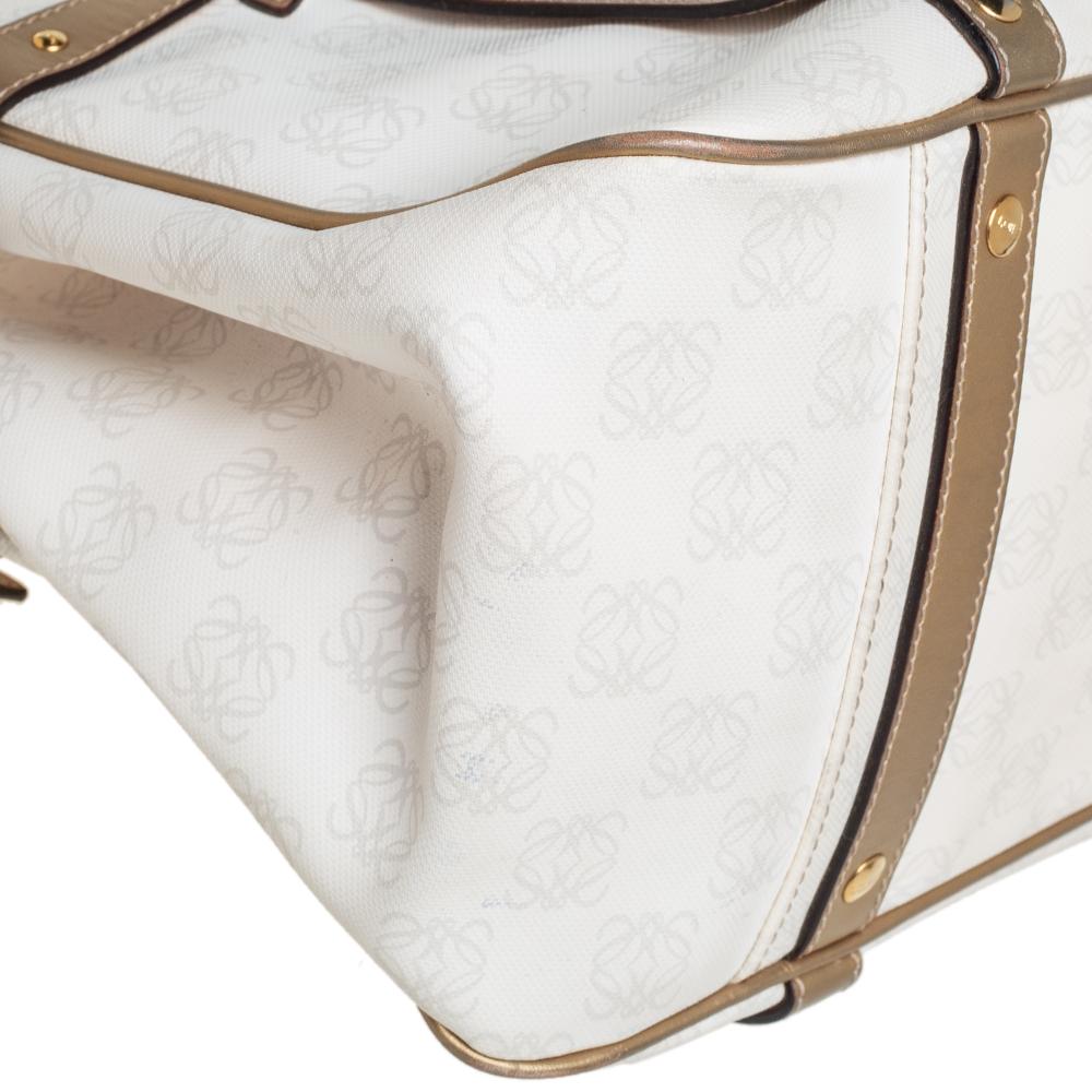 Loewe White/Gold Anagram Canvas and Leather Tote 2