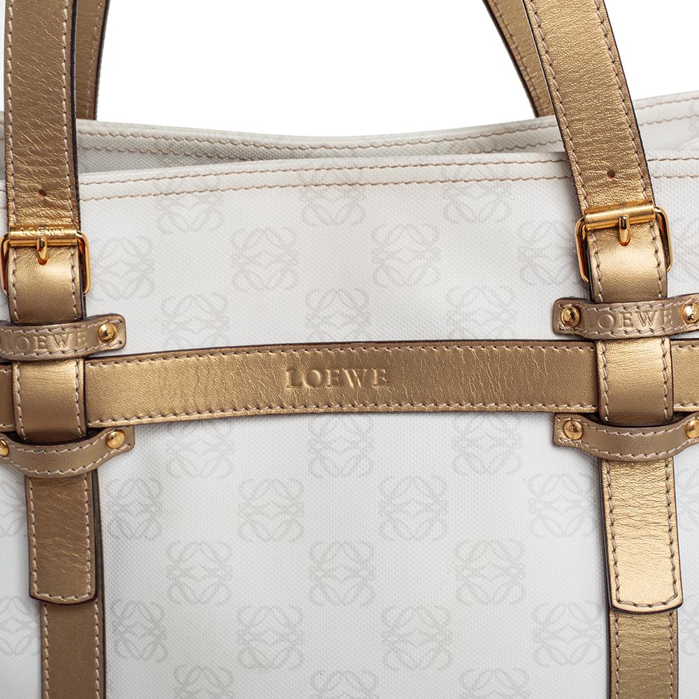Loewe White/Gold Anagram Canvas and Leather Tote 1
