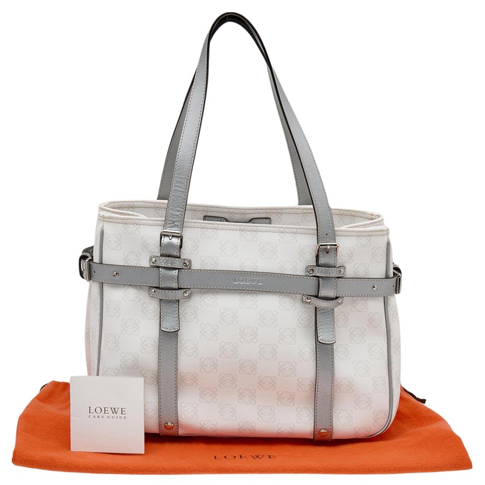 Loewe White/Grey Anagram PVC and Leather Tote 6