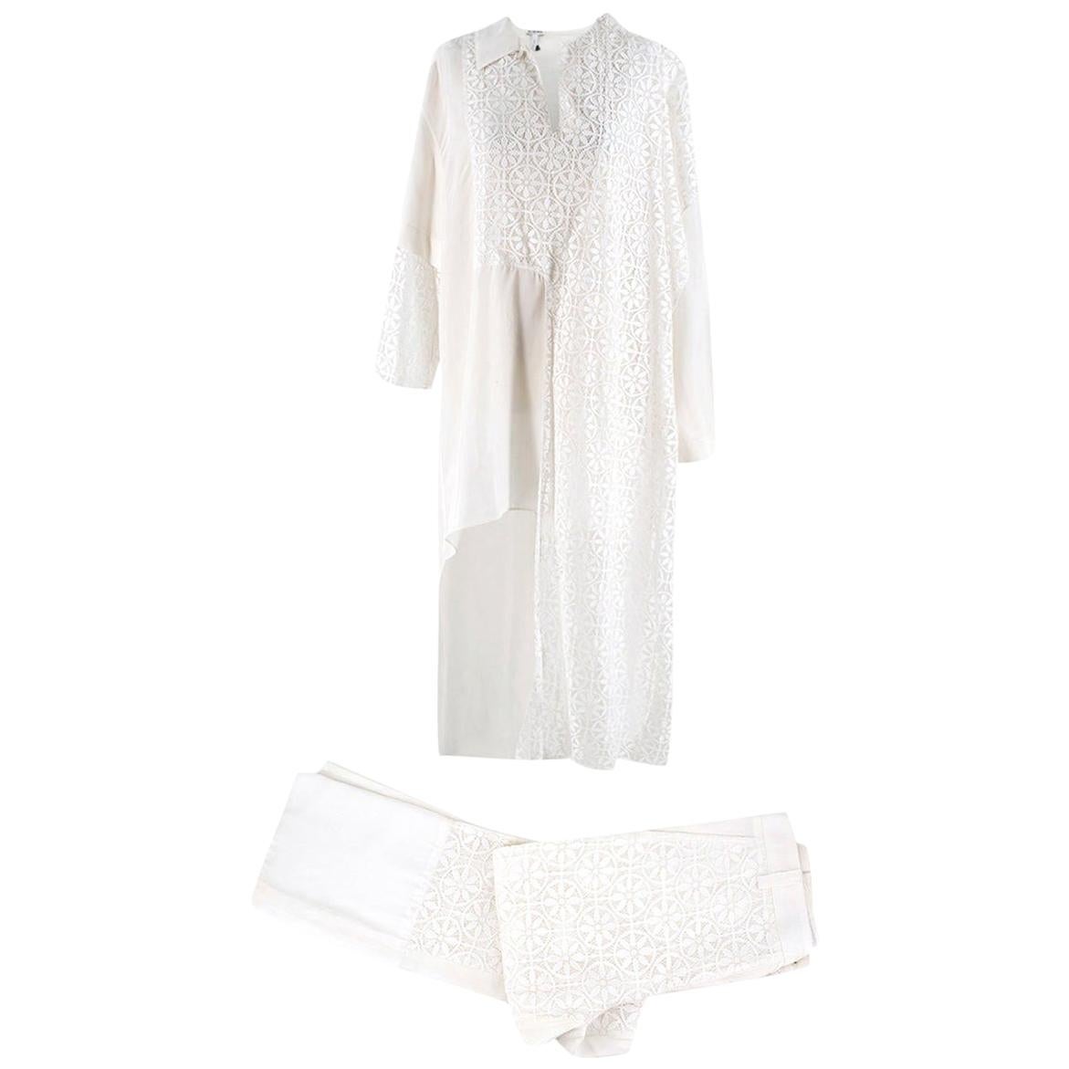 Loewe White Lace Panelled Shirt & Fisherman's Pants - Size US 2 For Sale