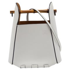 Loewe White Leather Bamboo Bucket Bag