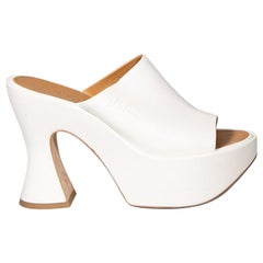 Used Loewe White Leather Platform Heeled Mules Size IT 39