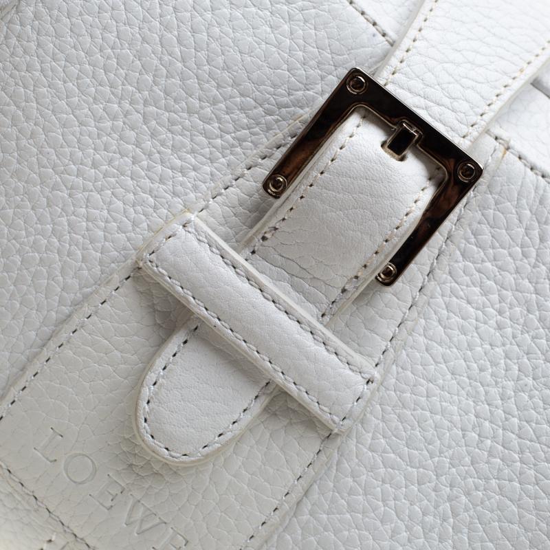 Gray Loewe White Leather Senda Satchel