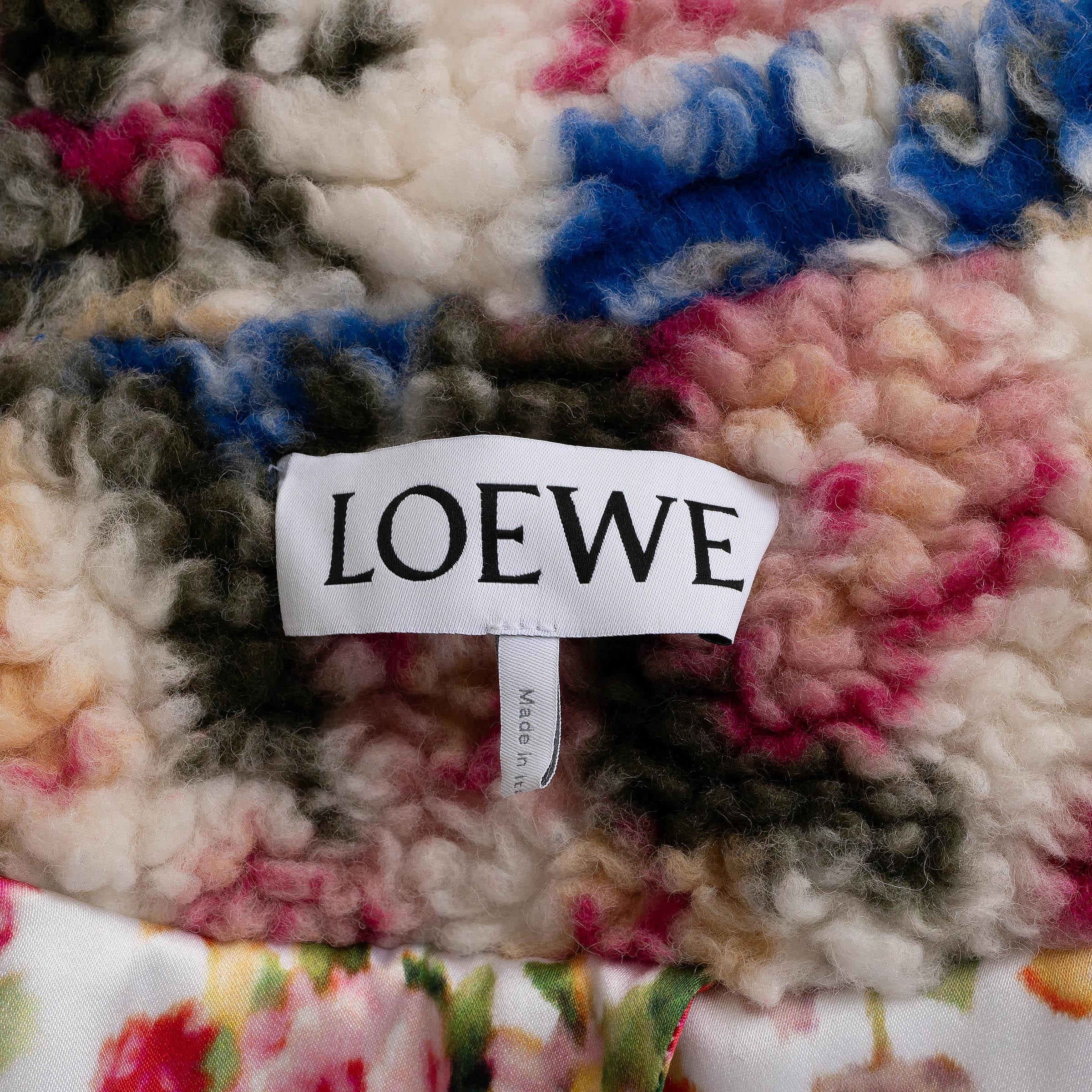 Donna LOEWE giacca cappotto bianco e multi shearling 2024 FLORAL TEDDY 36 XS in vendita