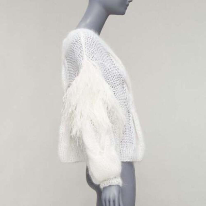 LOEWE white ostrich feather trim mohair loose cable knit jumper XS In Excellent Condition In Hong Kong, NT