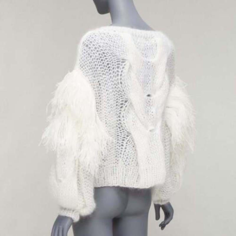 LOEWE white ostrich feather trim mohair loose cable knit jumper XS 1