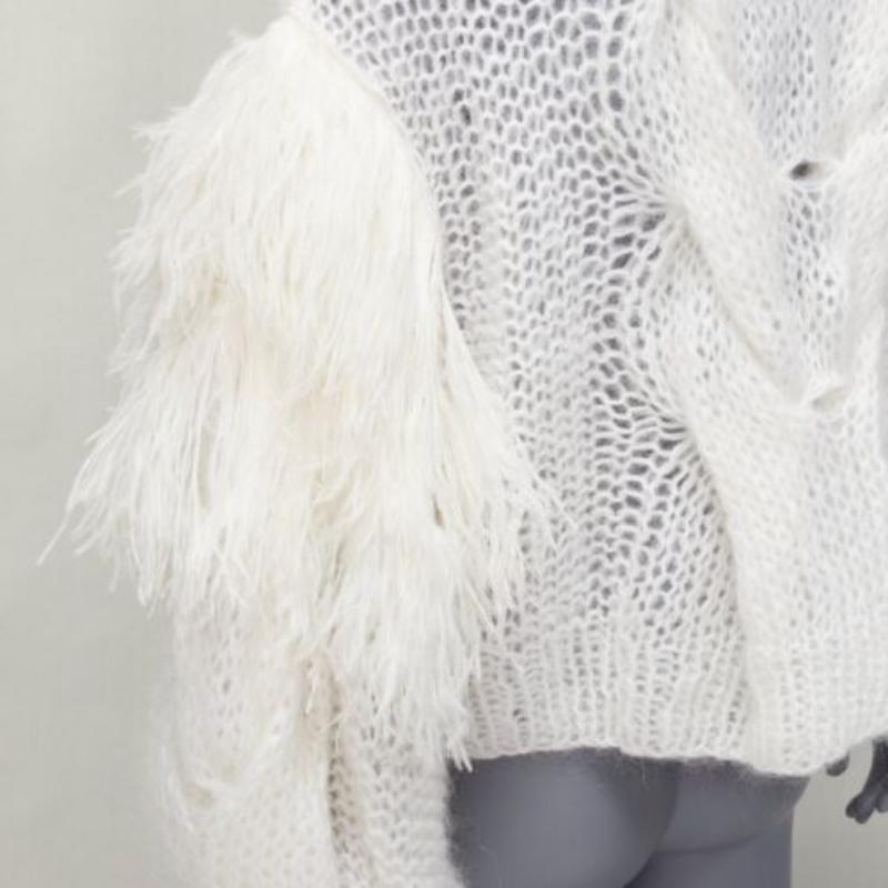 LOEWE white ostrich feather trim mohair loose cable knit jumper XS 2