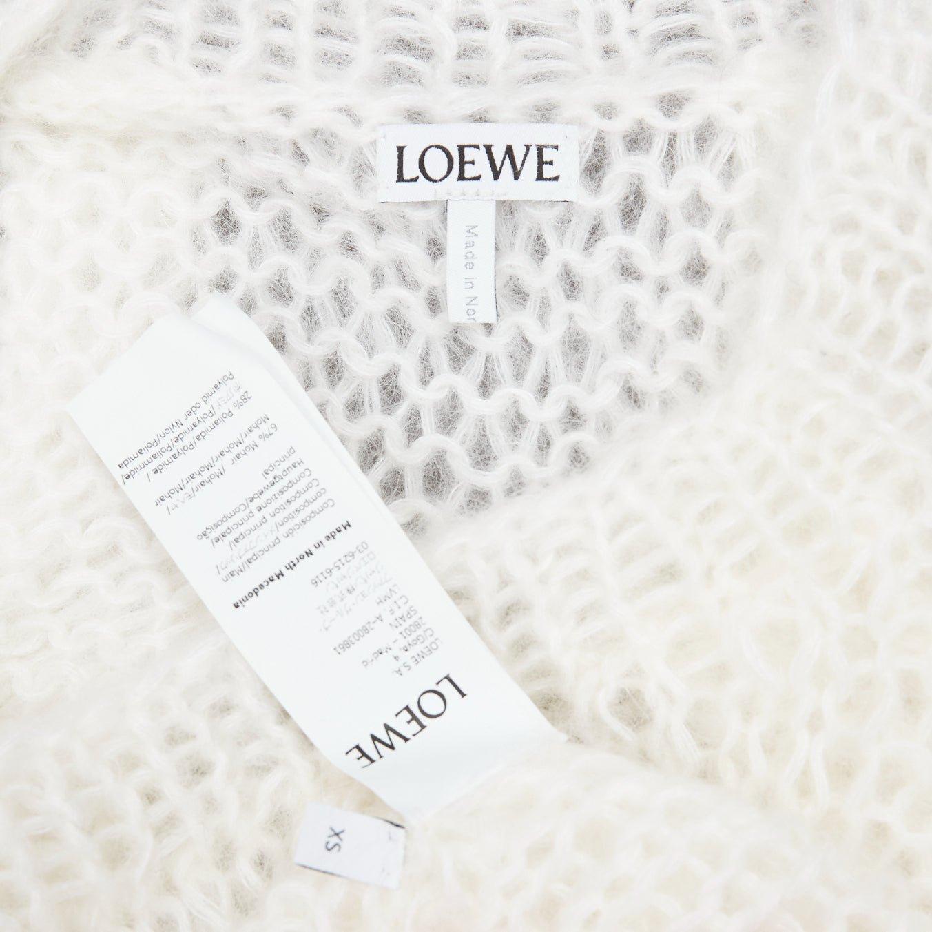 LOEWE white ostrich feather trim mohair loose cable knit jumper XS For Sale 4