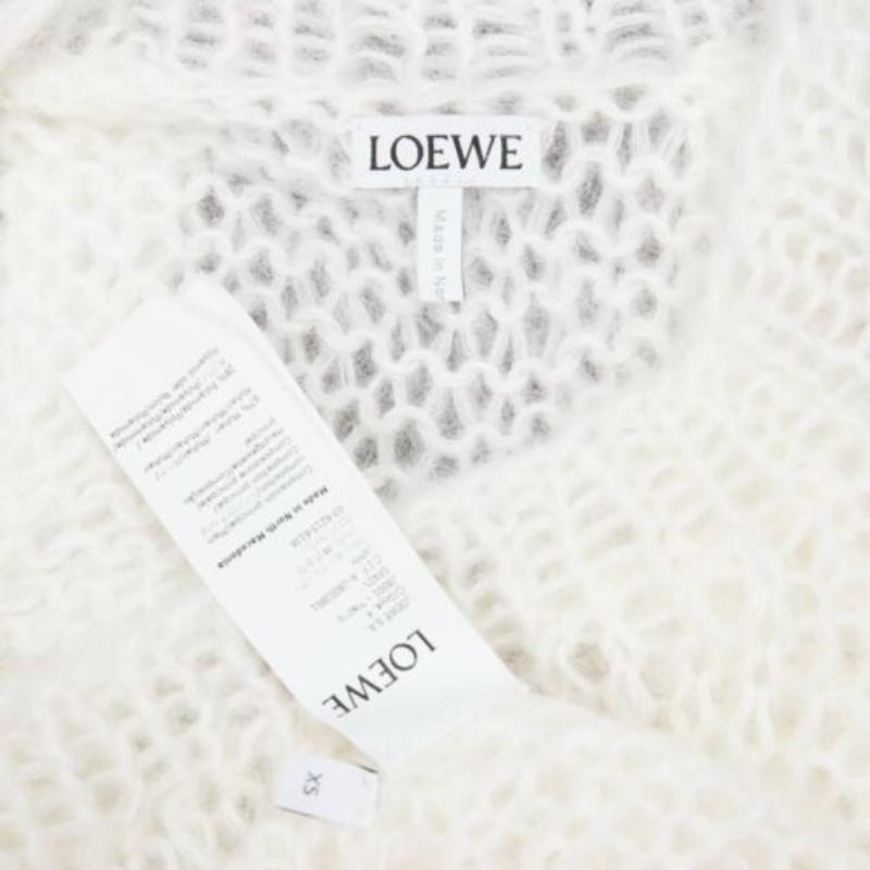 LOEWE white ostrich feather trim mohair loose cable knit jumper XS 3