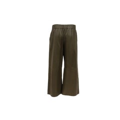 Loewe Women Cropped Wide Leg Pants Size Large Green Nappa Lambskin Leather