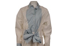 Loewe Womens Color Block Maxi Dress Size 34 White Blue Tie Front Collar Button