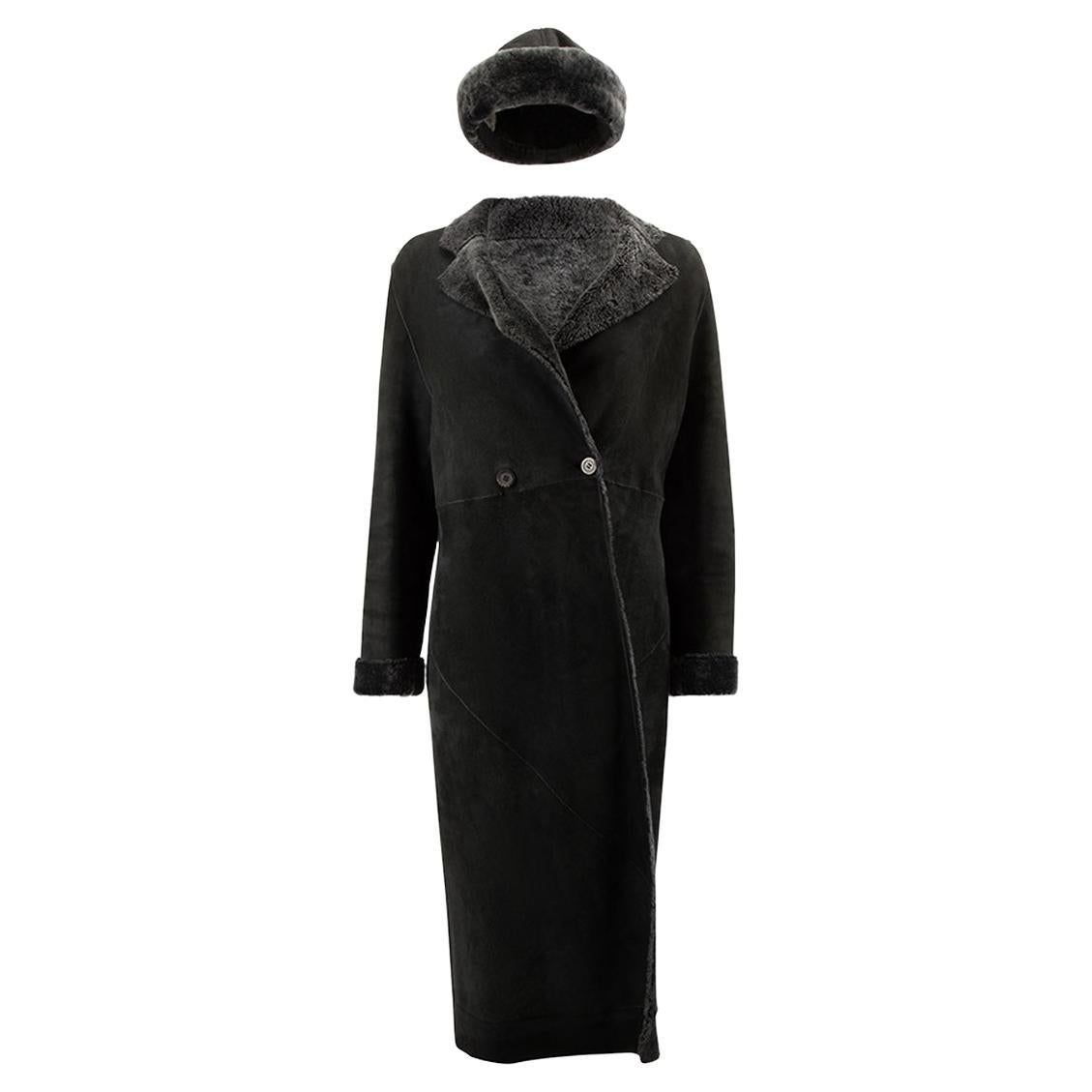 Loewe Women's Vintage Black Sheepskin Coat & Hat Set