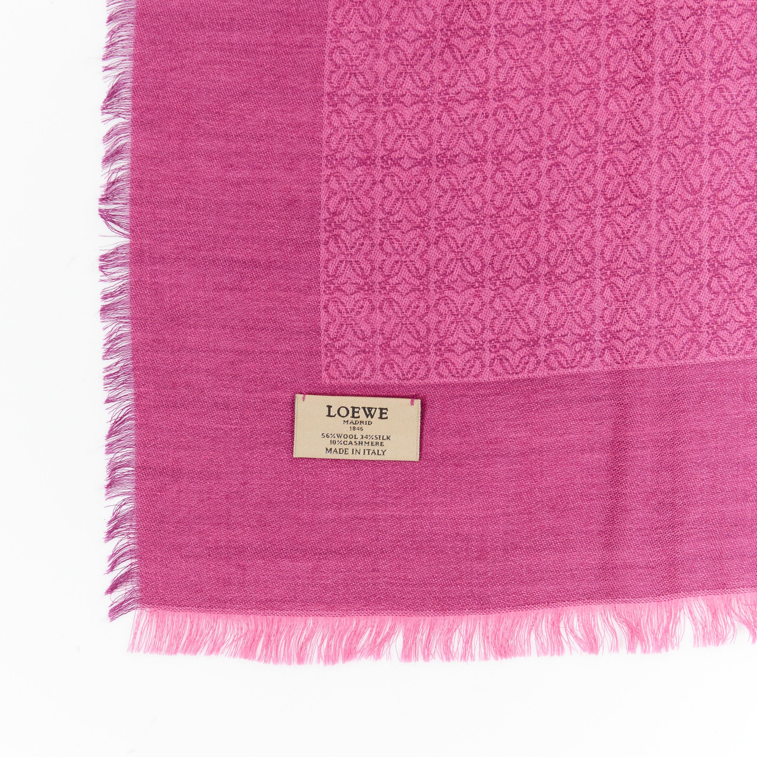 LOEWE wool silk cashmere blend Anagram monogram logo pattern frayed scarf In Excellent Condition In Hong Kong, NT