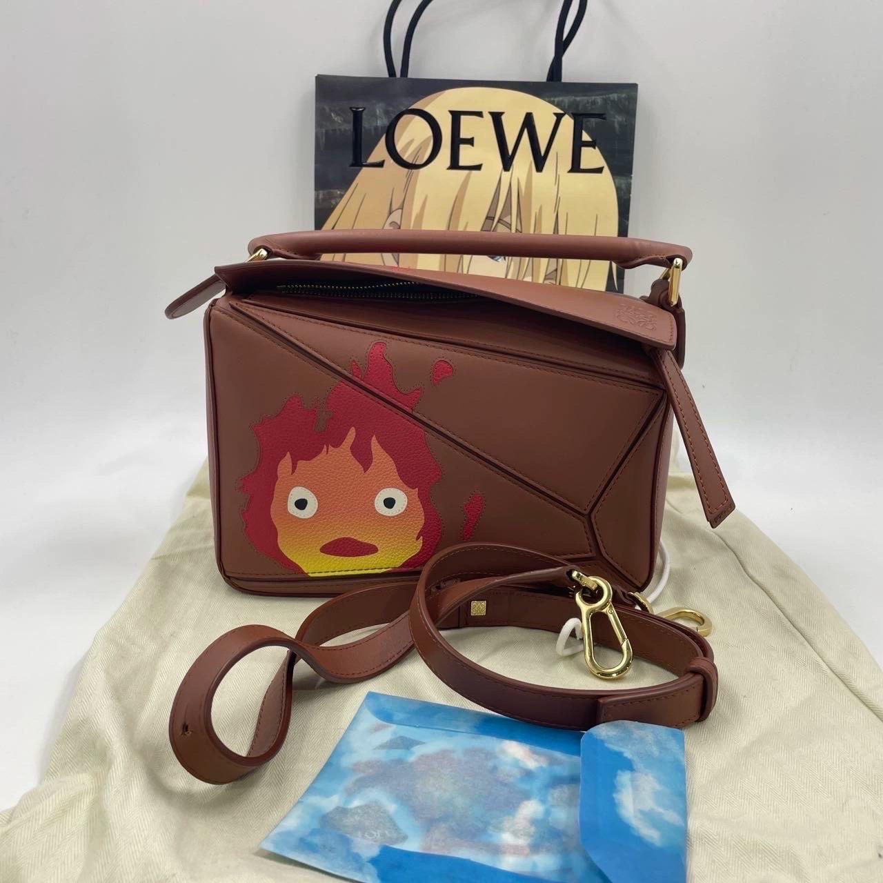 Brown Loewe x Howl's Moving Castle Studio Ghibli Puzzle Calcifer Small Tan Caramel For Sale