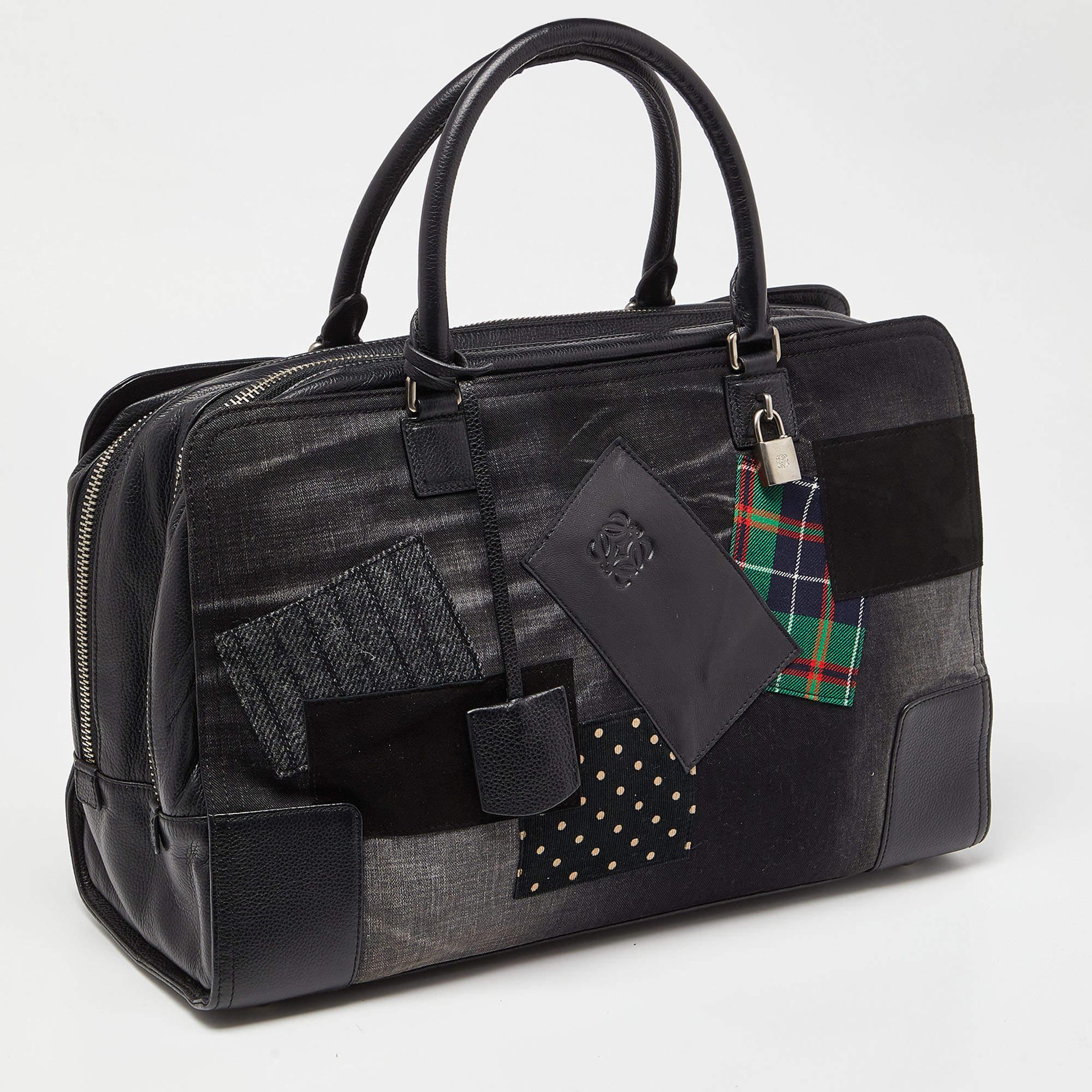 Loewe X Junya Watanabe Maletín Amazona de Piel y Tejano Multicolor Negro