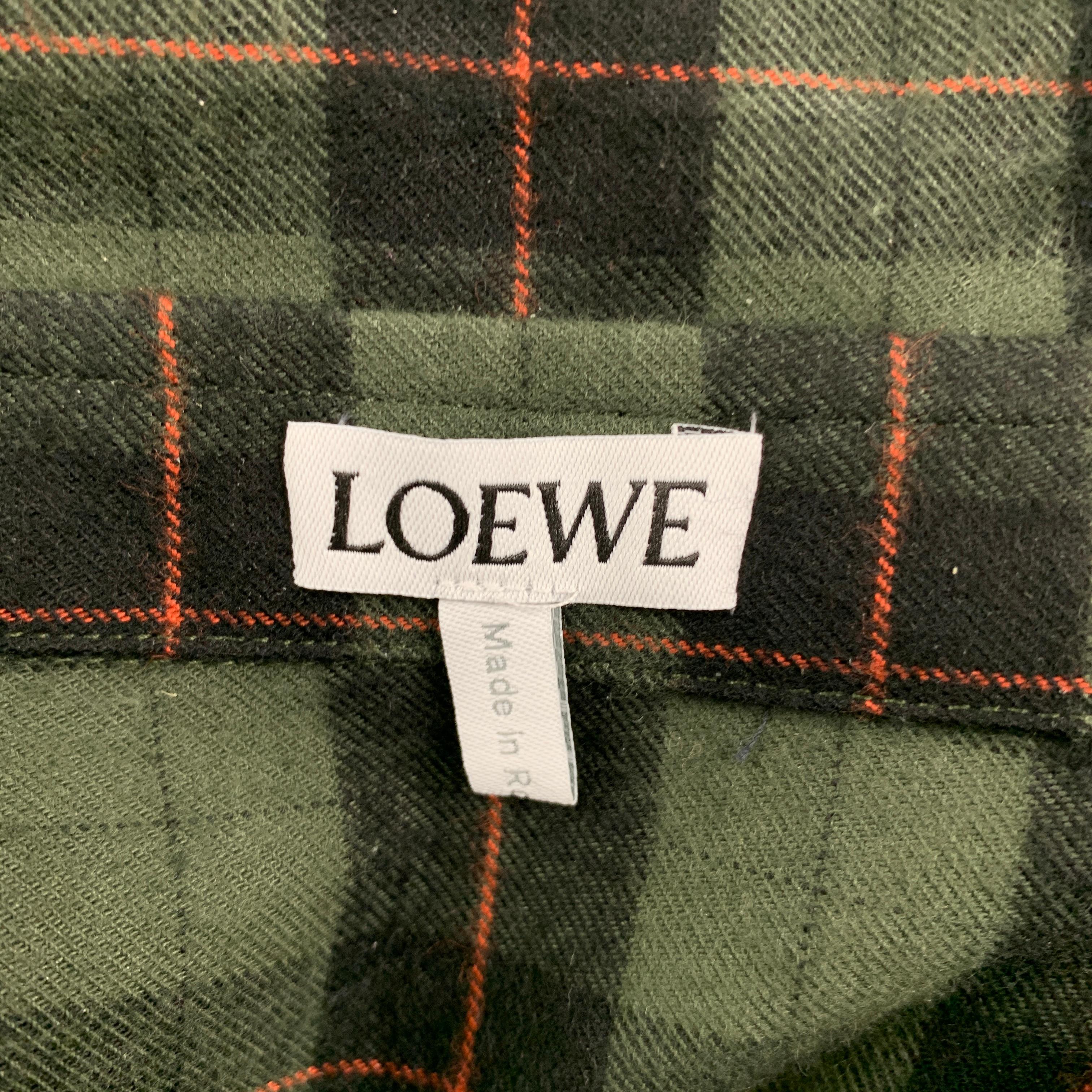 LOEWE x J.W.Anderson Size 43 Pink & Green Plaid Cotton Oversized Shirt In New Condition In San Francisco, CA