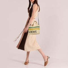 Loewe x Paula Ibiza Cream/Black Raffia and Leather Logo Stripe Tote