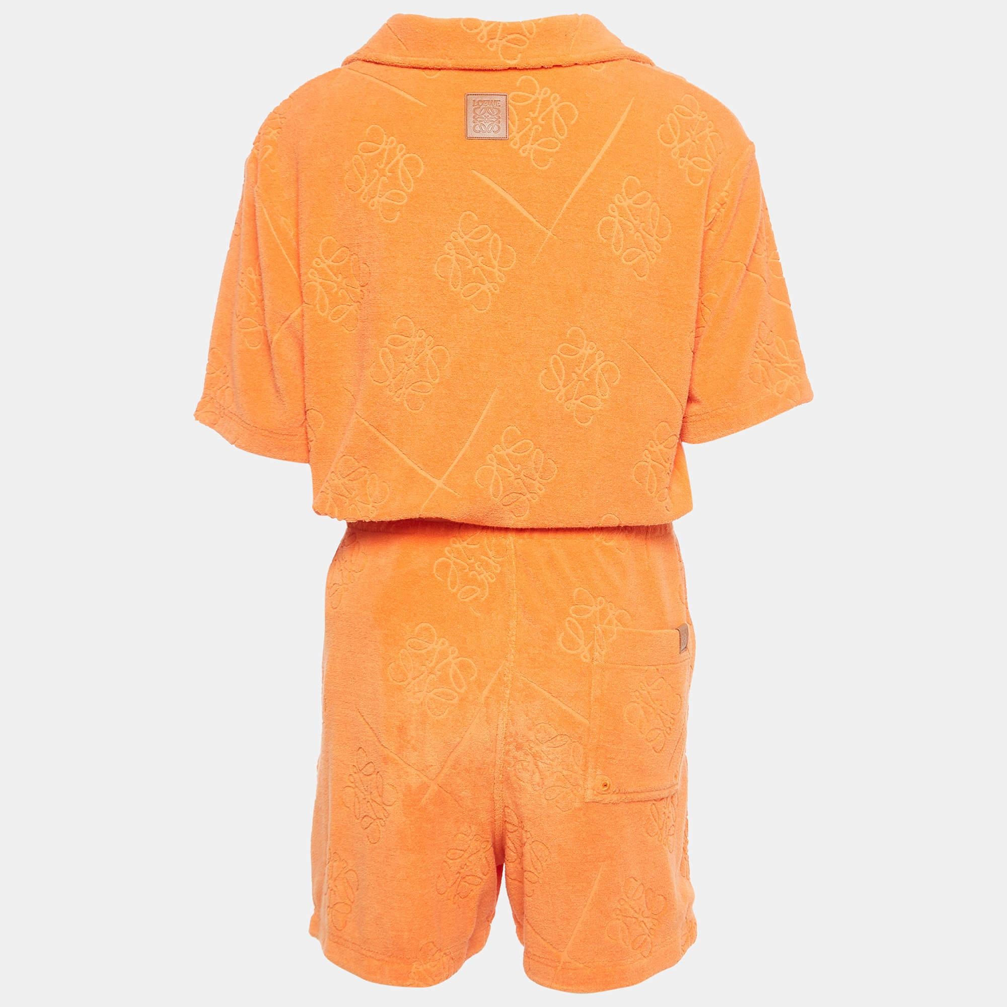 Loewe X Paula Ibiza Orange Anagram Terry Cotton Shirt & Shorts Set M In Good Condition For Sale In Dubai, Al Qouz 2