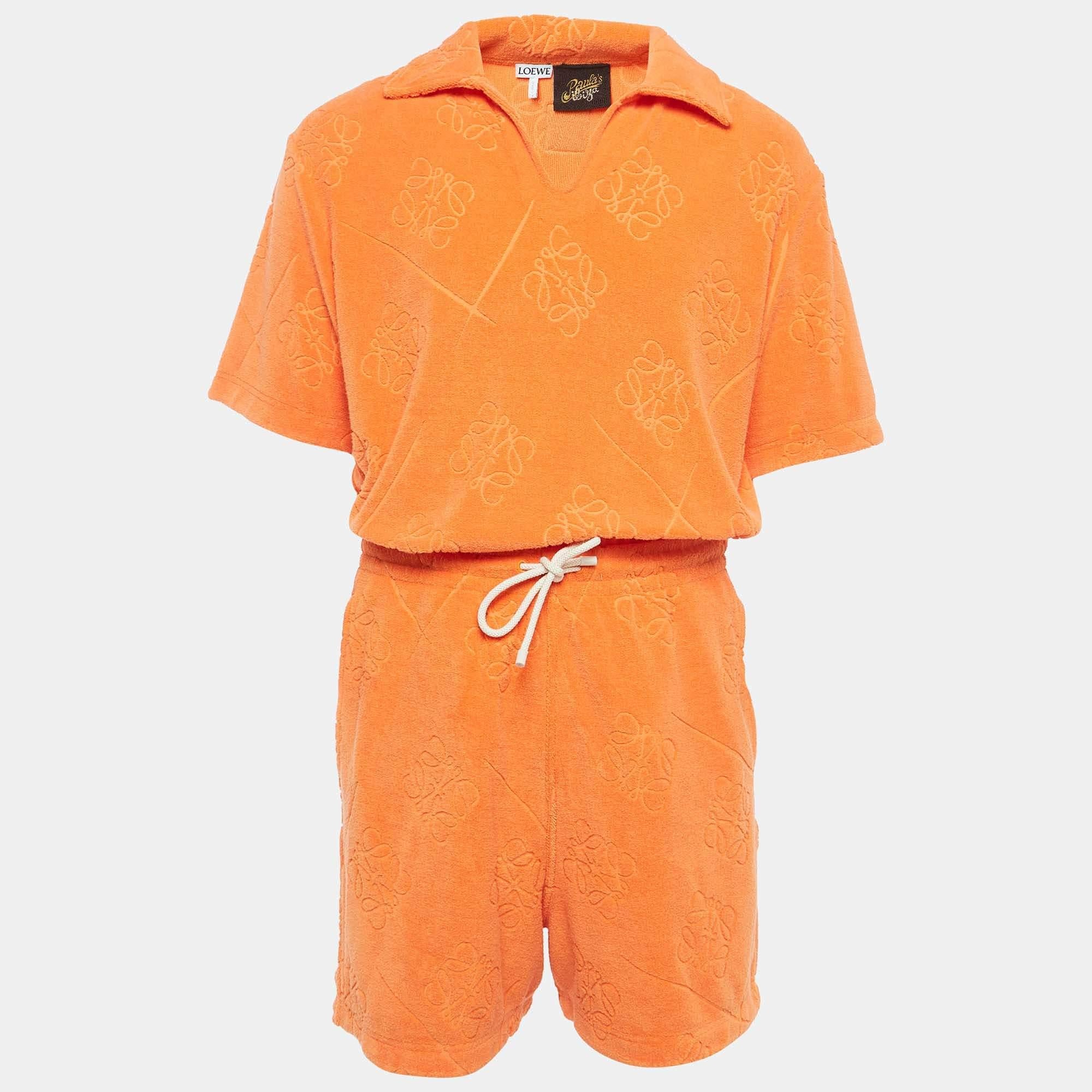 Loewe X Paula Ibiza Orange Anagram Terry Cotton Shirt & Shorts Set M For Sale 3