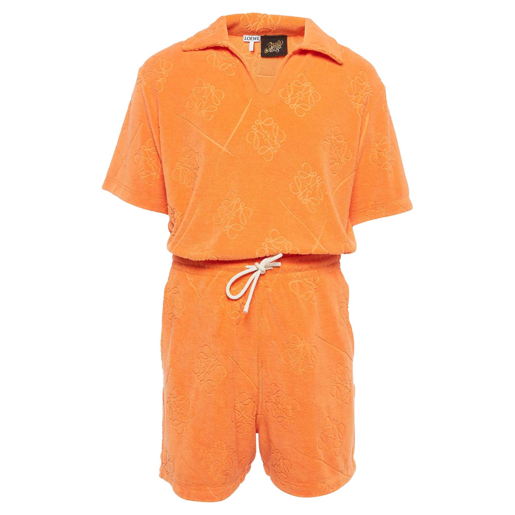 Loewe X Paula Ibiza Orange Anagram Terry ensemble chemise et short en coton M en vente