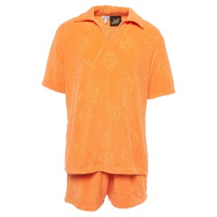 Loewe X Paula Ibiza Orange Anagram Terry Cotton Shirt & Shorts Set M