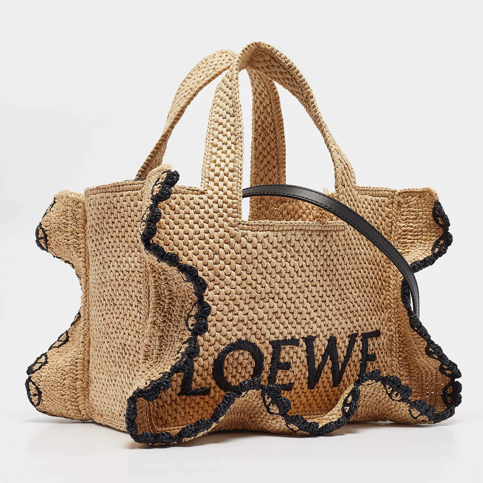 Brown Loewe x Paula's Ibiza Black/Natural Raffia Small Ruffle Tote